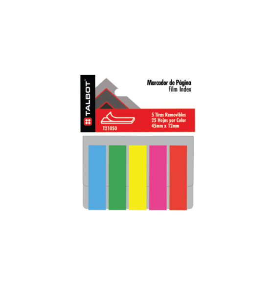Film Index, (45 mm x 12 mm), 25 Tiras x Color, 5 Colores Neón x Blister. 
